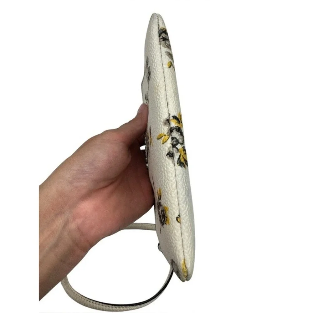 Coach Floral Mini Wristlet Cream Yellow Black Rose Print Zip Pouch